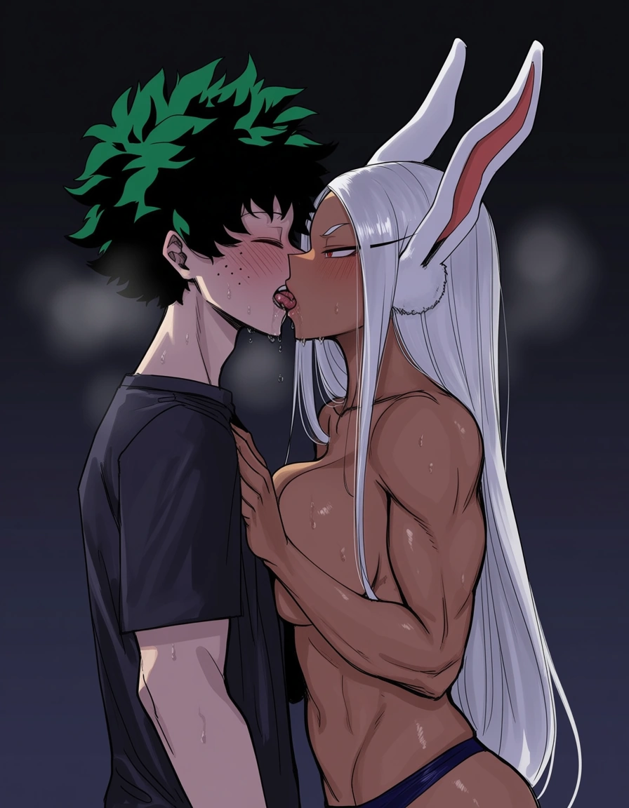 Mirko, my hero academia, kissing Izuku Midoriya, a wet, tongue-filled kiss.  

[ratatatat74] Bad Ending Party., hentai_studio_quality, hentai_studio_quality