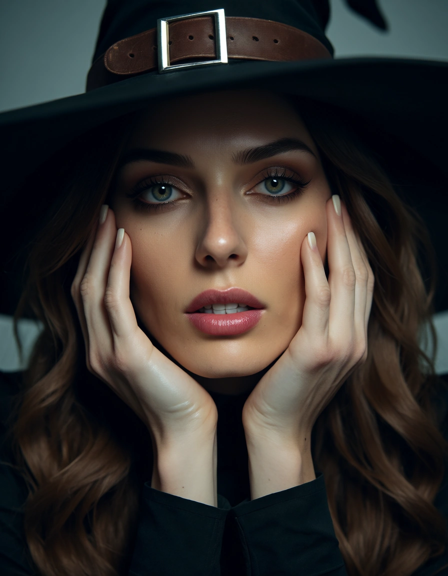 studio quality, sharp focus, witch, long sleeves, 69 position, 8k uhd photo_(object), score_9, score_8, candid photo, realistic skin texture, visible skin pores, film grain, depth of field