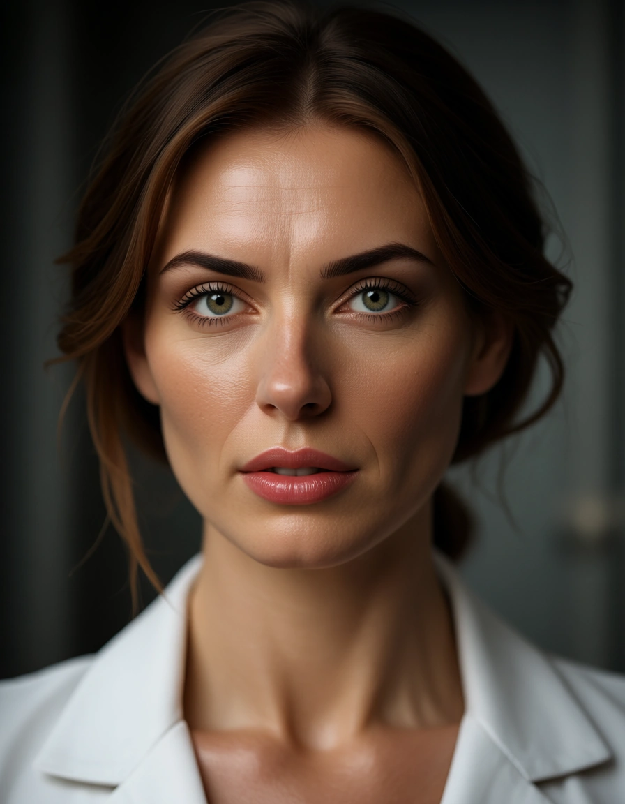 8k, sharp focus, detailed skin, nurse, office wear, creampie, studio lighting, natural skin texture, score_9, score_8, candid photo, realistic skin texture, visible skin pores, film grain, depth of field
