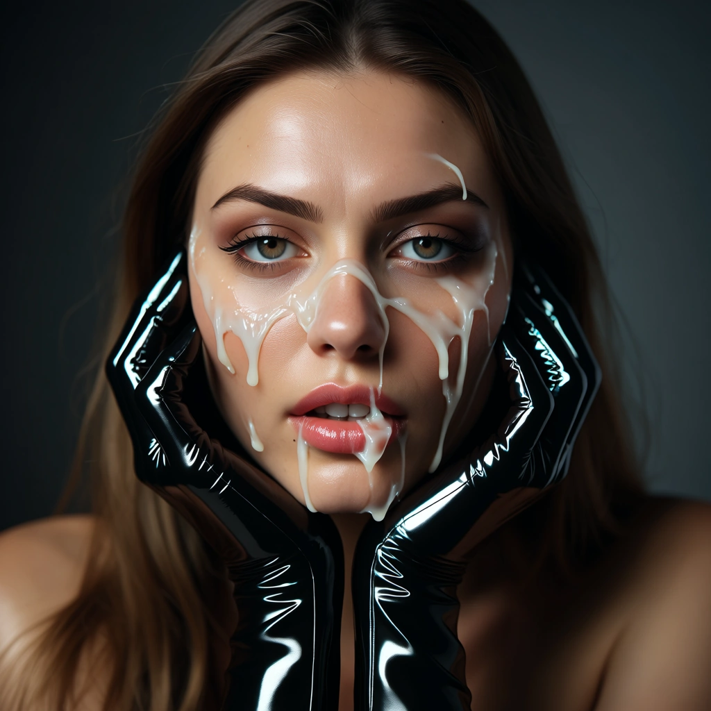 tight latex gloves cum everywhere
