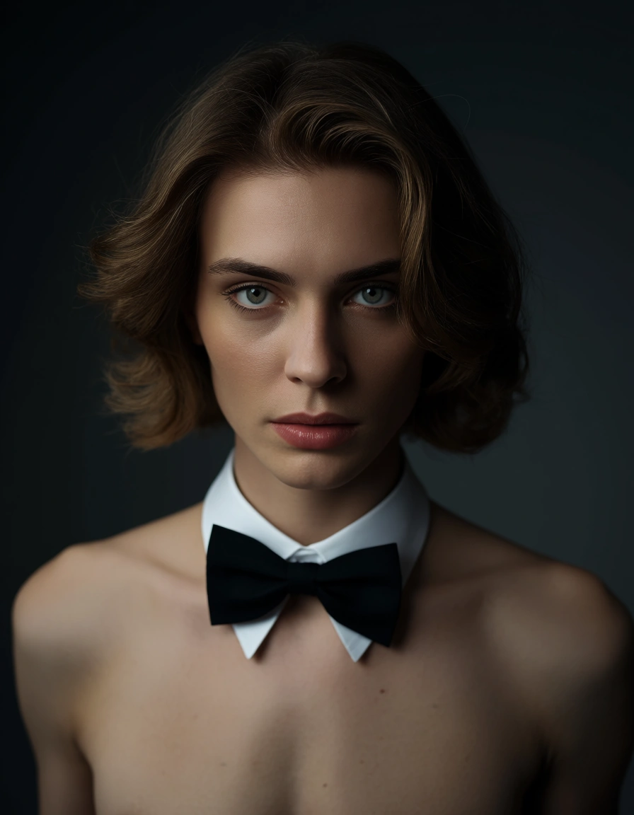 sharp focus, 8k uhd, 1boy, skindentation, bowtie, fully nude, depth of field, studio photo, score_9, score_8, candid photo, realistic skin texture, visible skin pores, film grain, depth of field