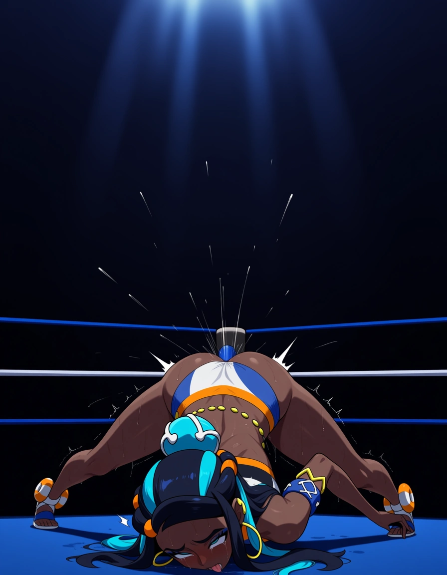 Urbosa_(legend_of_zelda) , nessa_(pokemon) orgasm , wrestling, strapon , vaginal_object_insertion , catfight , squirting , ahegao , defeated, exhausted, sweat, doggystyle, backlighting, hentai_studio_quality