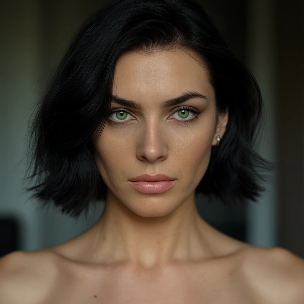 Skinny, short_hair, black_hair, green_eyes indie woman_on_top