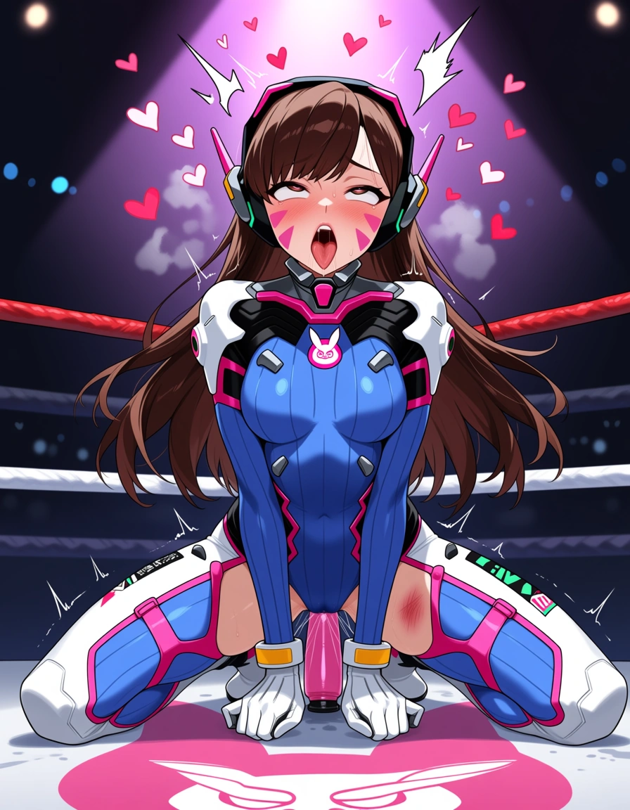 ( @d.va_(overwatch) and @sakura_futaba) wrestling , yuri , bruised , defeated , ahegao , squirting, strapon , giving_up, hearts, vibrator, sex_toy, hentai_studio_quality