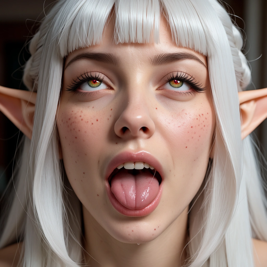 8k, sharp focus, detailed skin, elf girl, blunt bangs, heart, ahegao, 8k uhd photo