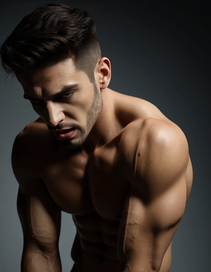 RAW photo, ultra realistic, 1other, creampie, muscular male, gradient background, intense passion, studio photo, score_9, score_8, candid photo, realistic skin texture, visible skin pores, film grain, depth of field