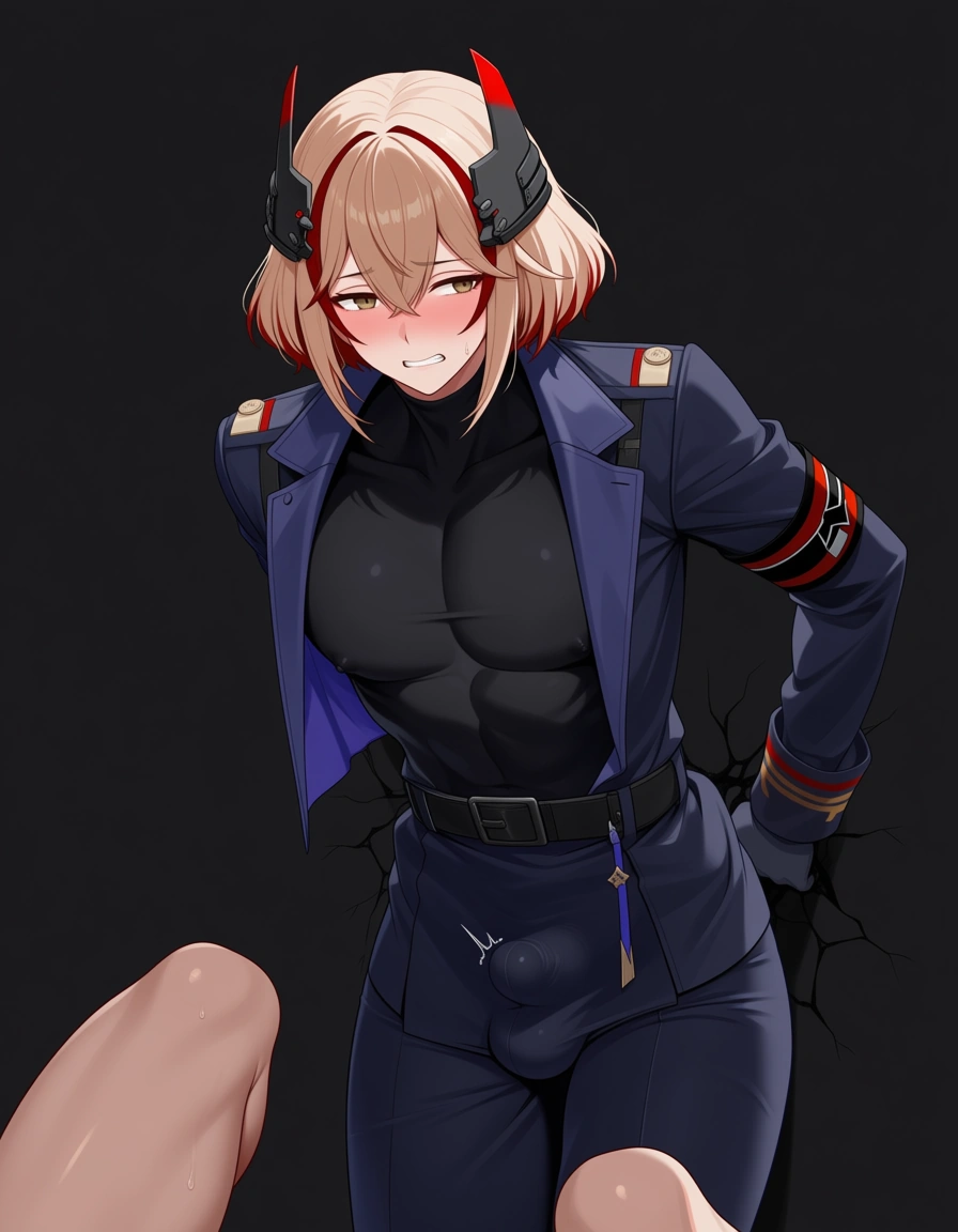 /masterpiece absurdres /sharp_focus outline commander_(azur_lane) roon_(azur_lane) 1boy 1futa futanari futa_on_male futa_penetrating_male male_penetrated femdom anal through_wall stuck_in_wall male_stuck_in_wall male_through_wall, hentai_studio_quality