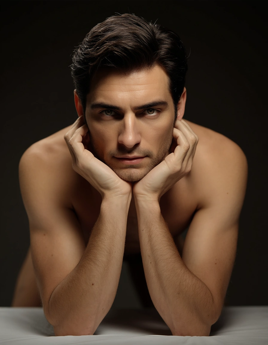 best quality, hyperrealistic, wide shot, brunette mature_male, doggy style, hands up, studio photo, score_9, score_8, candid photo, realistic skin texture, visible skin pores, film grain, depth of field, not women in it.
Only nude men., score_9, score_8, candid photo, realistic skin texture, visible skin pores, film grain, depth of field