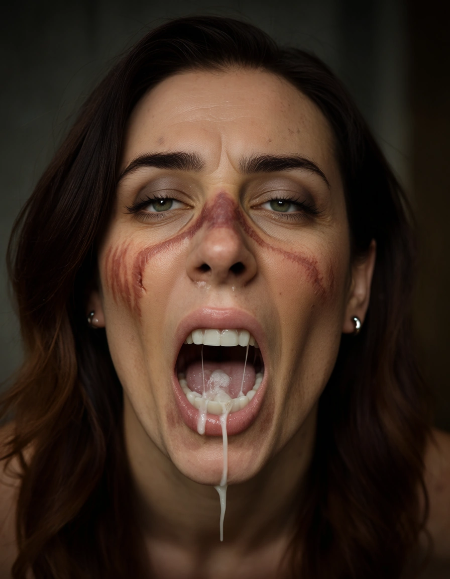 Demon deep anal sex painal screaming crying scars, pierced tira, cum in mouth, score_9, score_8, candid photo, realistic skin texture, visible skin pores, film grain, depth of field