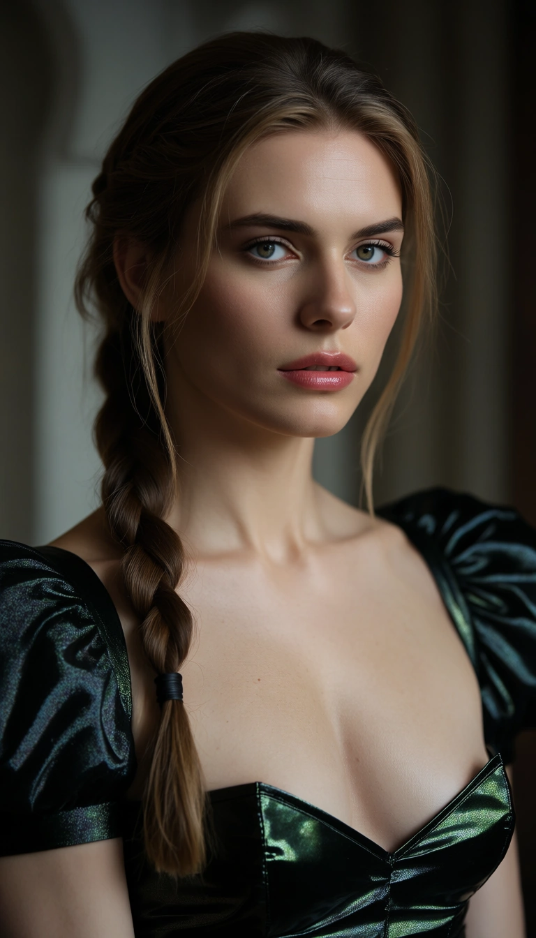 best quality, hyperrealistic, male focus, single braid, puffy sleeves, creampie, film photography