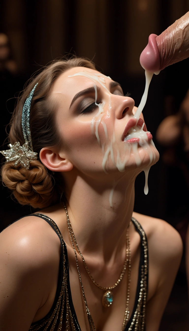 a 1920s prohibition era cabaret ingenue gets doused in a slathering of cum during the debaucherous showgirl revue