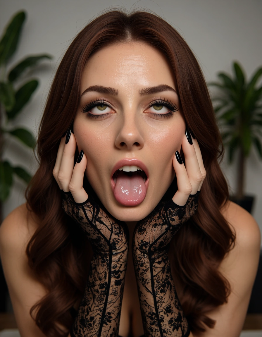 unreal engine, detailed, multiple women, nail polish, gloves, ahegao, plant, 3D render Sayaka from jitaku keibiin, score_9, score_8, candid photo, realistic skin texture, visible skin pores, film grain, depth of field