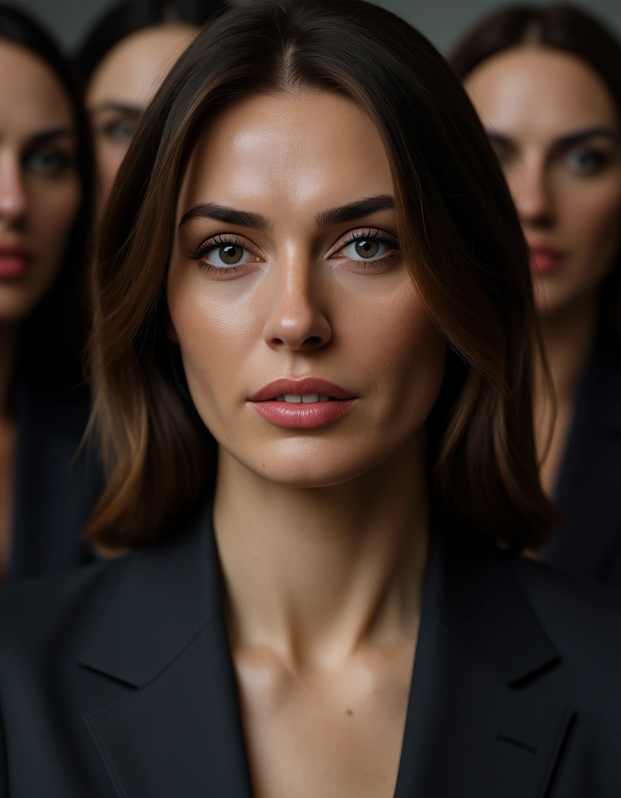 cinematic photo, 8k, 5women, office wear, presenting, lifelike render facial, score_9, score_8, candid photo, realistic skin texture, visible skin pores, film grain, depth of field