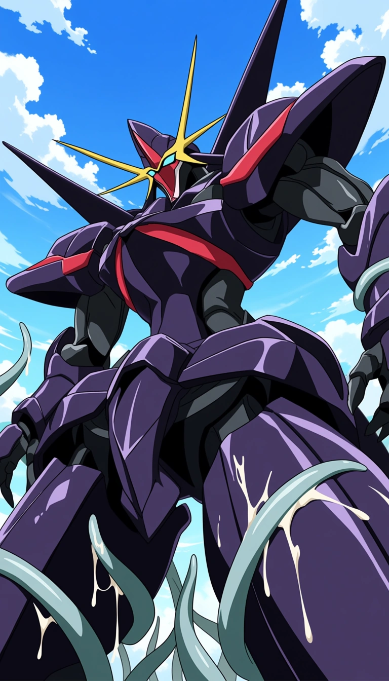 mech stand in battle field,tentacle grab mech,tentacle fuck mech,tentacle cum on body mech
