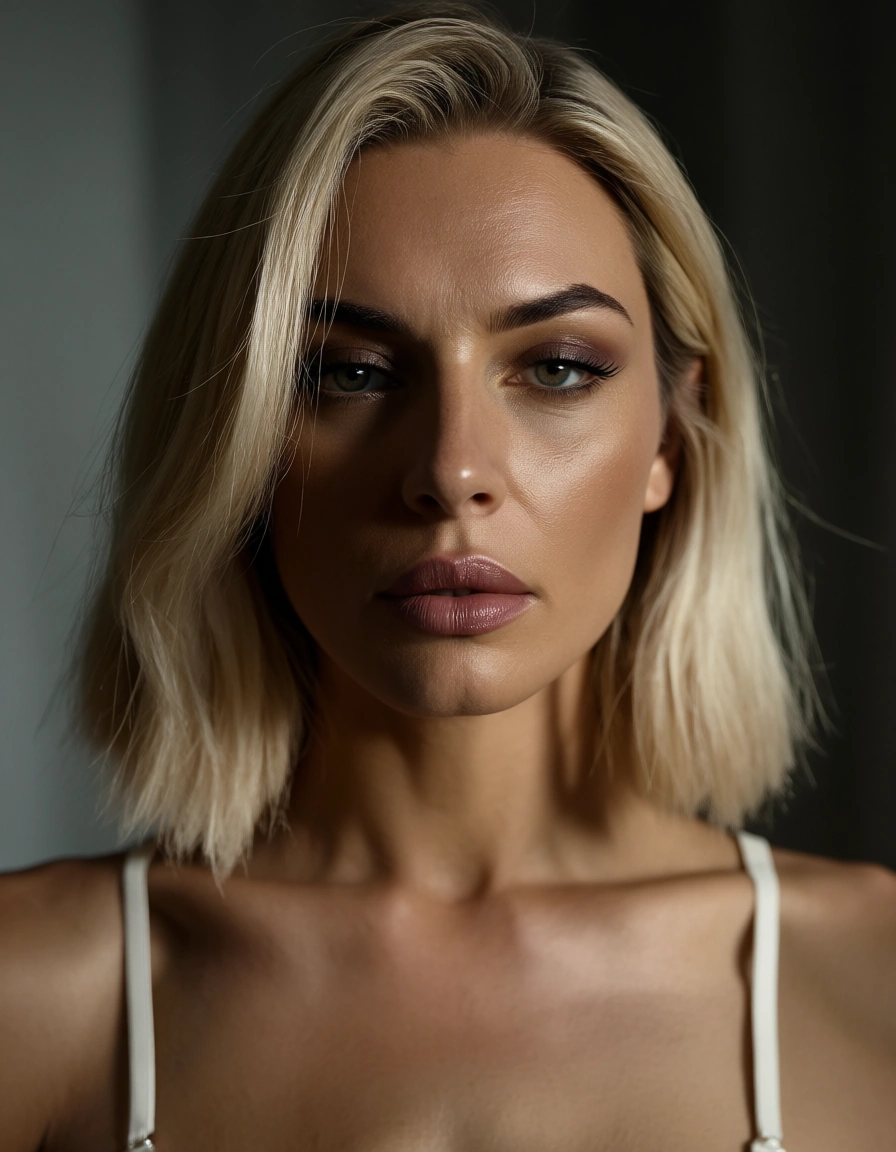 Eine sexy blonde Sekretärin wird auf einem Schreibtisch von hinten heftig genommen. Sie hat leicht lockige Haare und trägt oben nur einen weißen BH und eine flache Goldkette um den Hals. Ihr schwarzer Rock ist nach oben geschoben und man sieht ihre weißen Strapse. Sie trägt keinen Slip. Sie trägt auch goldene Armreife am Handgelenk., score_9, score_8, candid photo, realistic skin texture, visible skin pores, film grain, depth of field