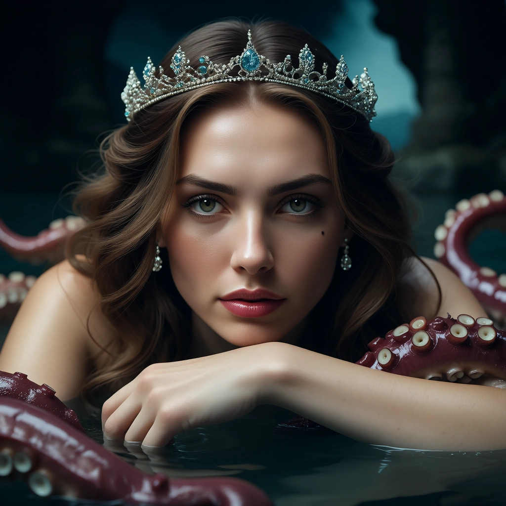 professional photo, high detail, full body, princess, tentacle, mole, dreamy atmosphere, photorealistic