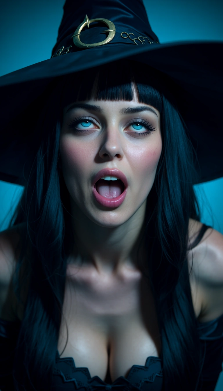 studio quality, sharp focus, witch, blunt bangs, official alternate costume, ahegao, moonlight, 8k uhd photo