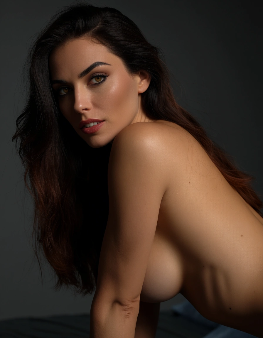 dslr, film grain, photorealistic, demon woman, doggy style, sideboob, studio photo, score_9, score_8, candid photo, realistic skin texture, visible skin pores, film grain, depth of field