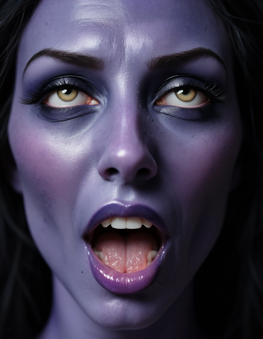 ultra HD, lifelike, close-up, 1other, ahegao, colored skin, lustful eyes, hyperrealistic, score_9, score_8, candid photo, realistic skin texture, visible skin pores, film grain, depth of field
