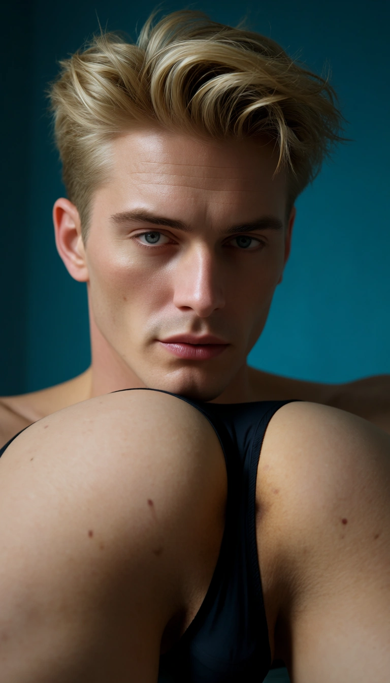 8k, sharp focus, detailed skin, 2boys, ass visible through thighs, panties, facesitting, blue background, portrait, hyperrealistic, score_9, score_8, candid photo, realistic skin texture, visible skin pores, film grain, depth of field, blond hair, 18 years old,, score_9, score_8, candid photo, realistic skin texture, visible skin pores, film grain, depth of field, realistic face, score_9, score_8, amateur photo, phone snapshot, realistic skin texture, skin blemishes, soft indoor lighting