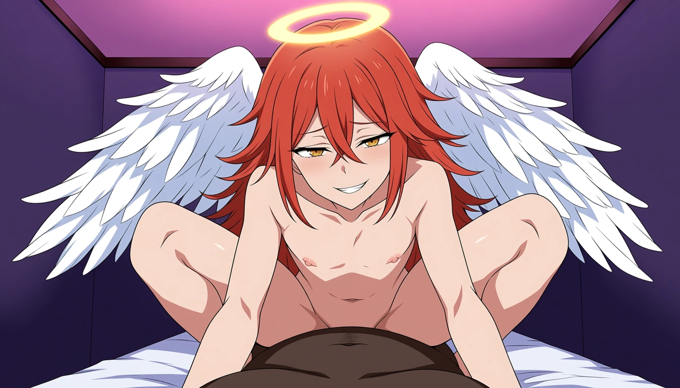 (anatomically_correct:1.2)
(Chainsaw_Man_style)
Tatsuki_Fujimoto_style
(Chainsaw_Man_anime_style)
in_the_style_of_Chainsaw_Man
(Chainsaw_Man_anime_screencap)
MAPPA_Chainsaw_Man_style
Angel_Devil_(Chainsaw_Man)
femboy_(angel_devil:1.5)
flat_boy's_chest
(otoko_no_ko, gay, yaoi, femboy, male, red_hair, long_hair, angel_wings, halo, on_bed, interracial, bald_faceless_male)
(interracial_gay_anal_sex_with_black-skinned_black_male_with_big_black_penis:1.2)
cowgirl_position, naughty_horny_smirk, deep_penetration