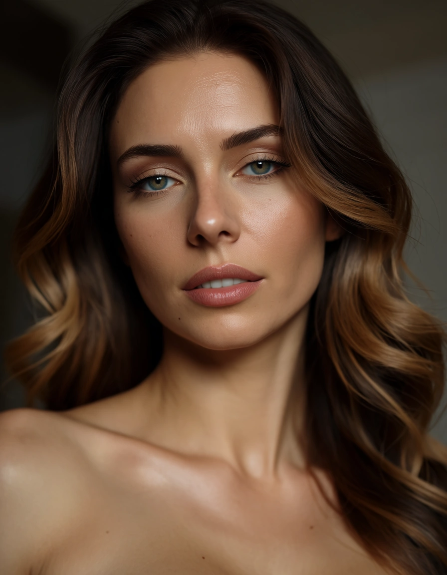 Uma mulher pelada realista na cama., score_9, score_8, candid photo, realistic skin texture, visible skin pores, film grain, depth of field