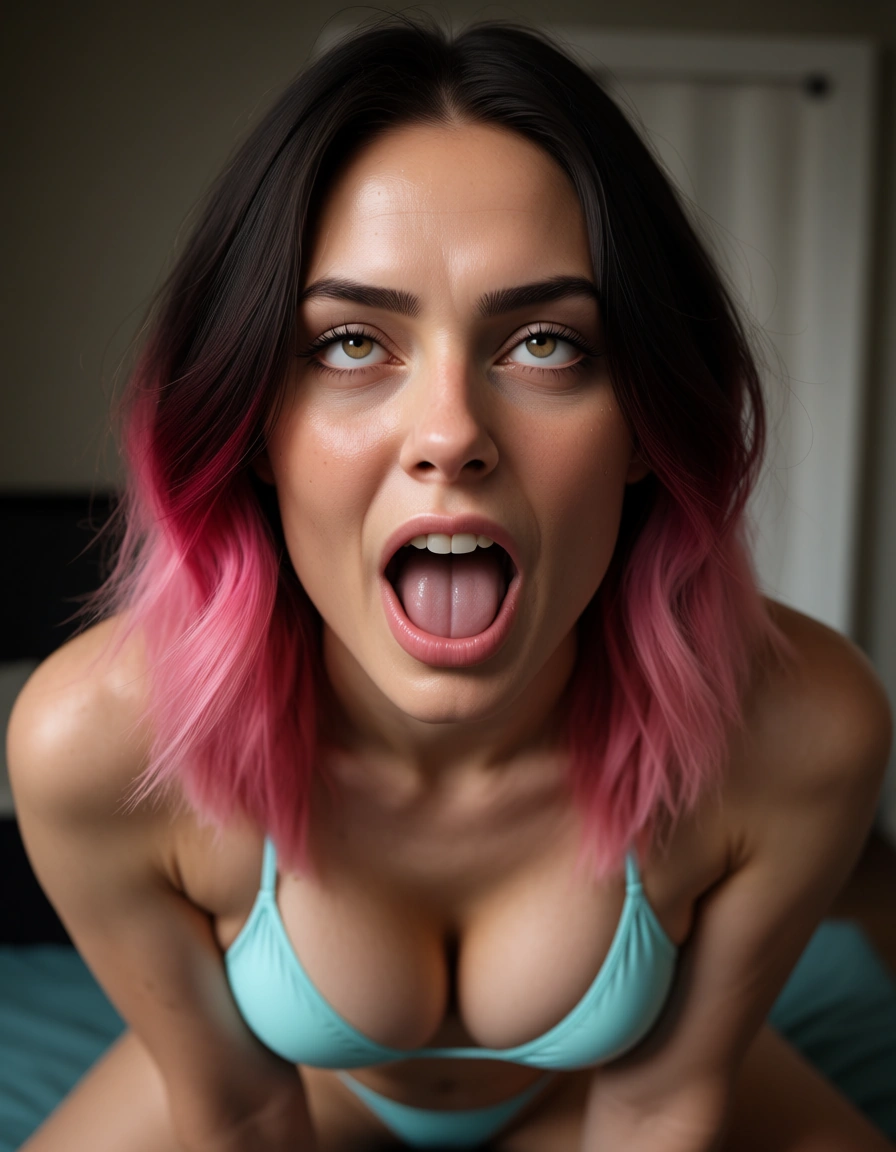 professional photo, high detail, milf, gradient hair, swimsuit, ahegao, lifelike render, score_9, score_8, candid photo, realistic skin texture, visible skin pores, film grain, depth of field
