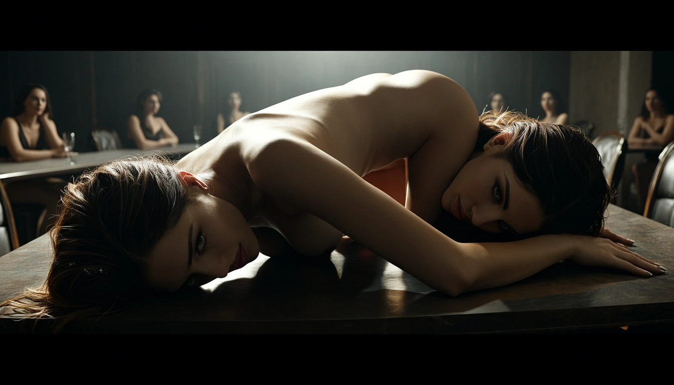 ultra HD, lifelike, 6+women, 69 position, table, cowboy shot, photorealistic, score_9, score_8, cinematic film still, anamorphic, film grain, dramatic lighting, shallow depth of field