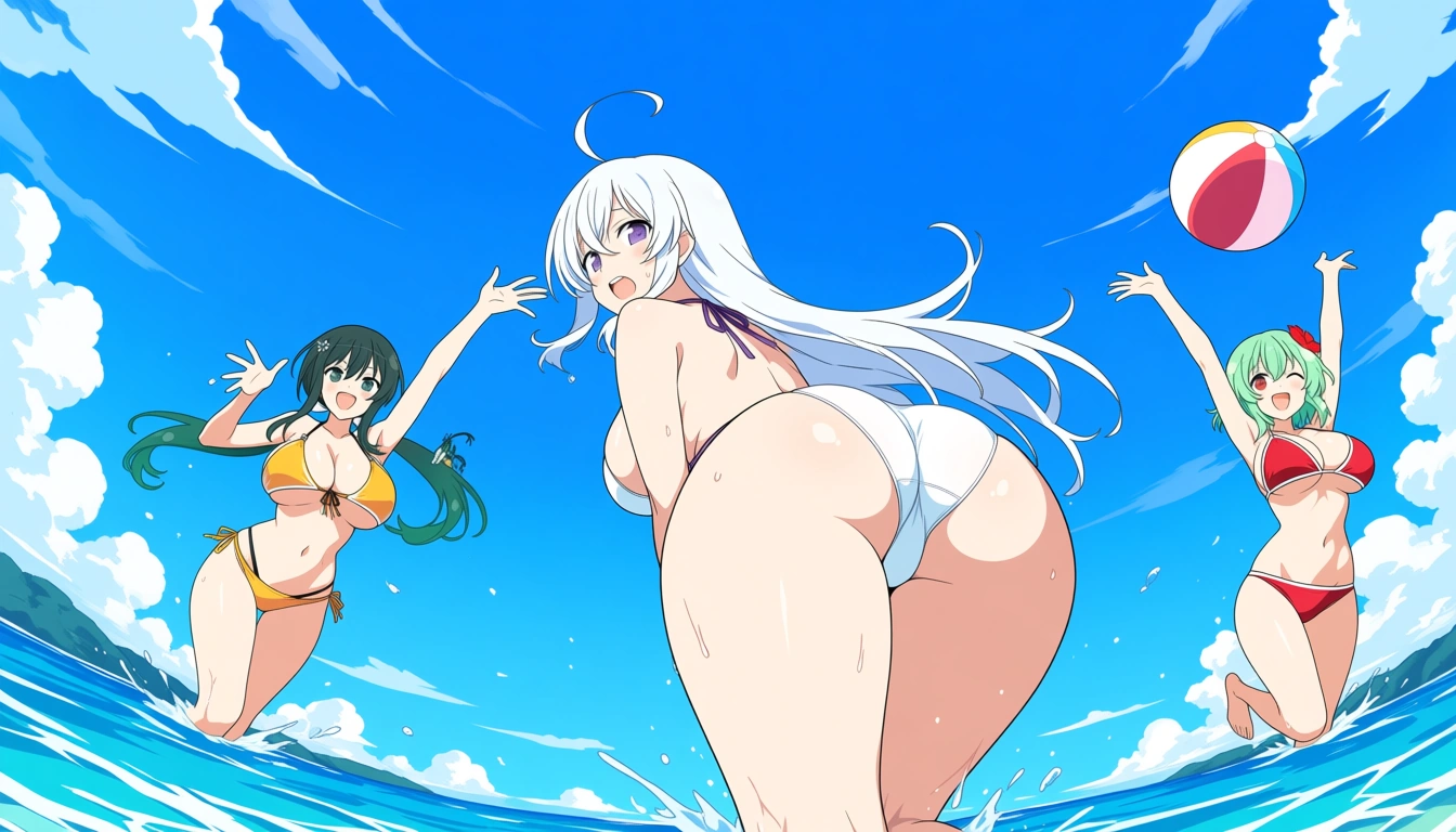 completely_nude ,senran kagura, multiple_girls, beachball