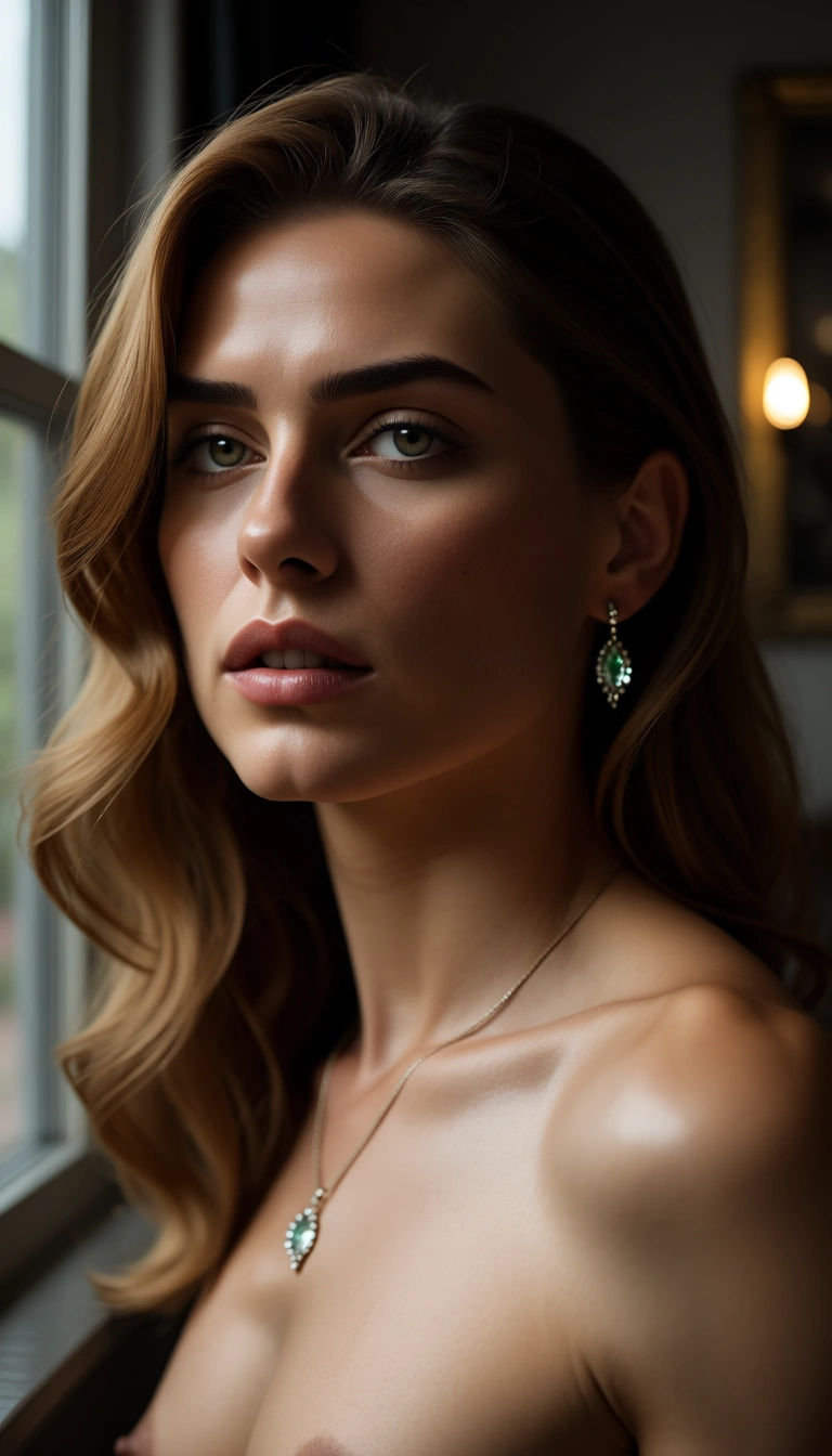 ultra HD, lifelike, 1boy, hourglass figure, jewelry, standing sex, window, portrait, hyperrealistic
