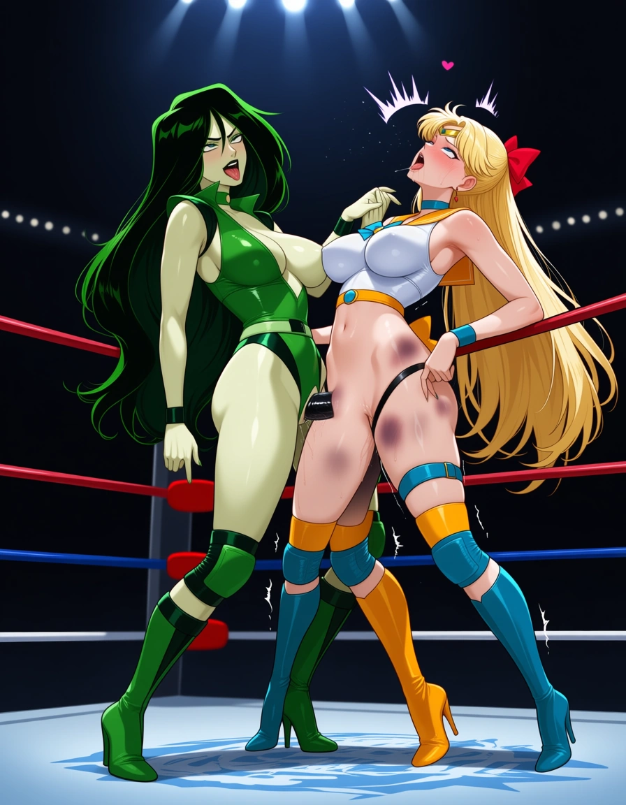 @sailor_moon_blonde_hair , shego , 2girls yuri sex , wrestling_ring, wrestling orgasm pussy_juice, defeated,, squirting bruises, ahegao , strap-on, vaginal_object_insertion missionary,, hentai_studio_quality, hentai_studio_quality
