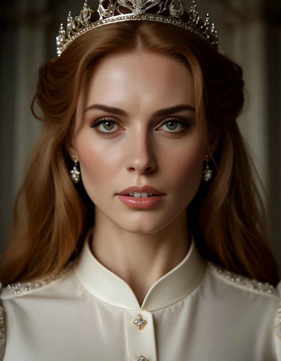 ultra HD, lifelike, portrait, princess, anal sex, buttons, smoldering look, lifelike render, score_9, score_8, candid photo, realistic skin texture, visible skin pores, film grain, depth of field