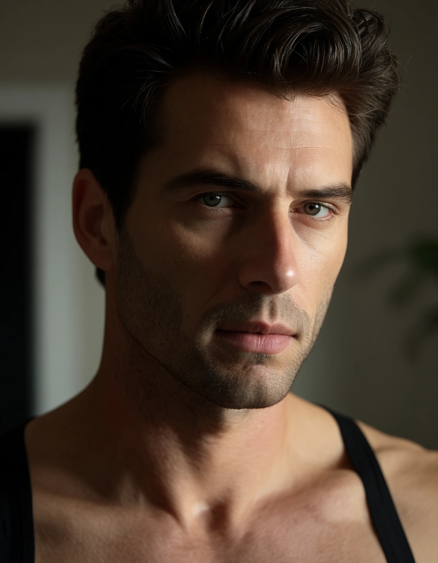 18yr man in underwear, score_9, score_8, candid photo, realistic skin texture, visible skin pores, film grain, depth of field