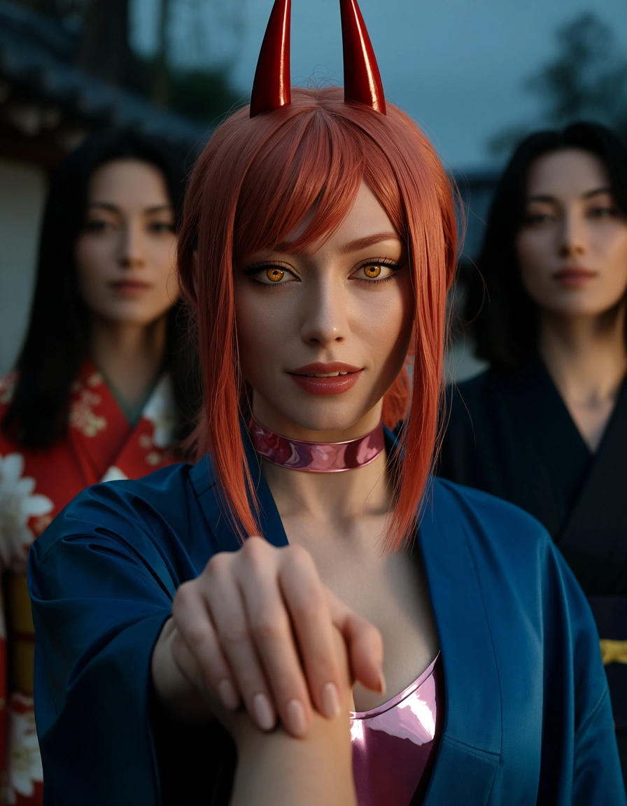 cinematic photo, 8k, solo focus, fingernails, japanese clothes, professional photo, high detail, couple, cinematic photo, 8k, 4girls, swept bangs, jacket, RAW photo, ultra realistic, choker, solo_focus, @makima_(chainsaw_man), sharp_teeth, horns, pink_latex_suit, femdom, score_9, score_8, candid photo, realistic skin texture, visible skin pores, film grain, depth of field, score_9, score_8, candid photo, realistic skin texture, visible skin pores, film grain, depth of field