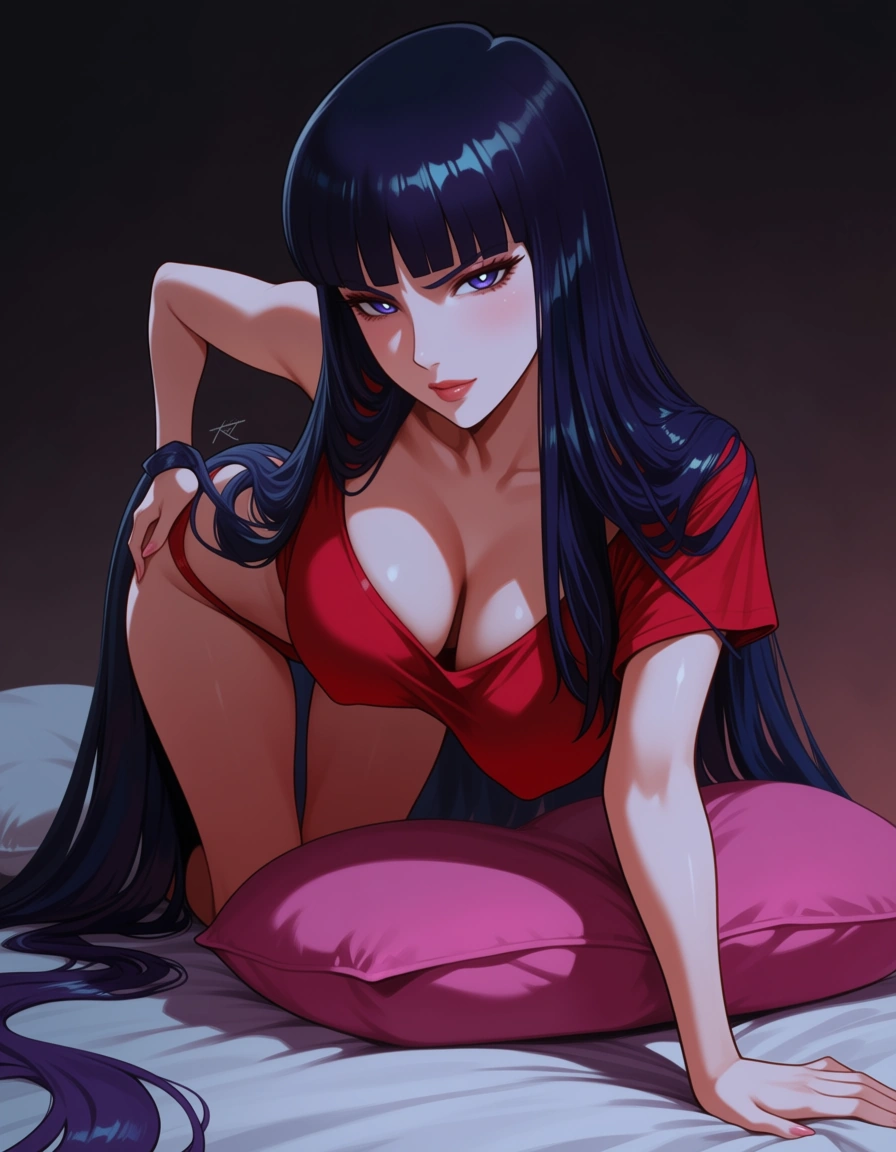 ultra detailed, sailor_jupiterl, on all fours, hand on own hip, blunt bangs, pillow, eroge aesthetic, hentai_studio_quality