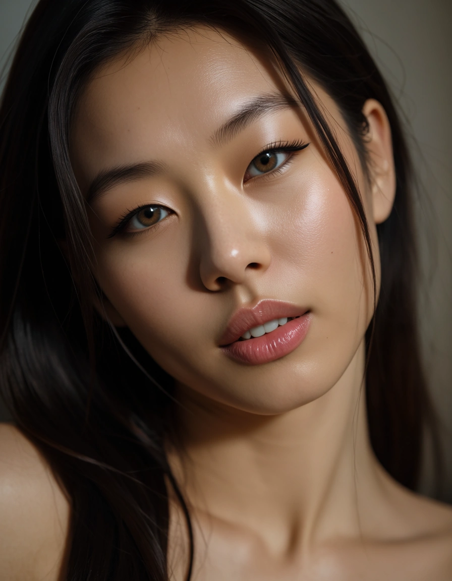 Asian hotwife cuckold scene, score_9, score_8, candid photo, realistic skin texture, visible skin pores, film grain, depth of field