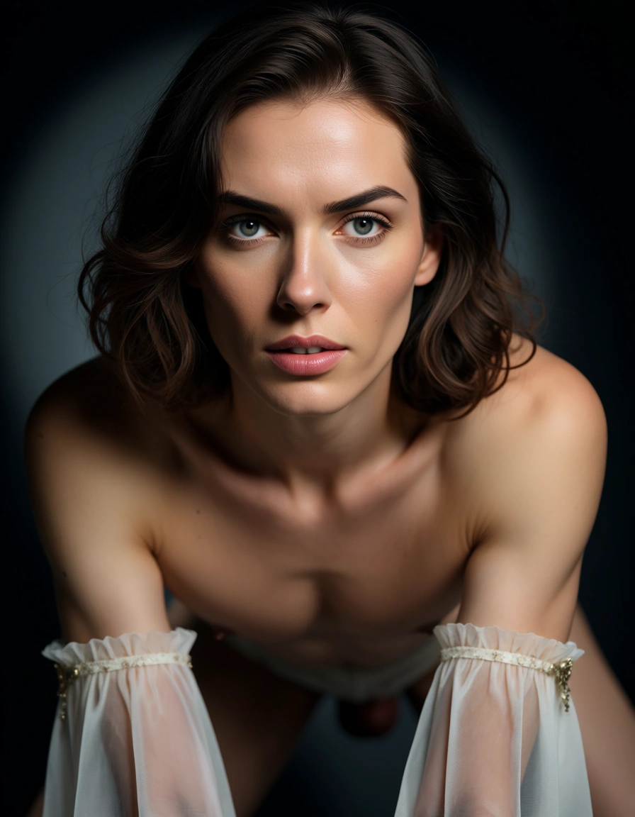 8k, sharp focus, detailed skin, male focus, detached sleeves, doggy style, spotlight, lifelike render, score_9, score_8, candid photo, realistic skin texture, visible skin pores, film grain, depth of field