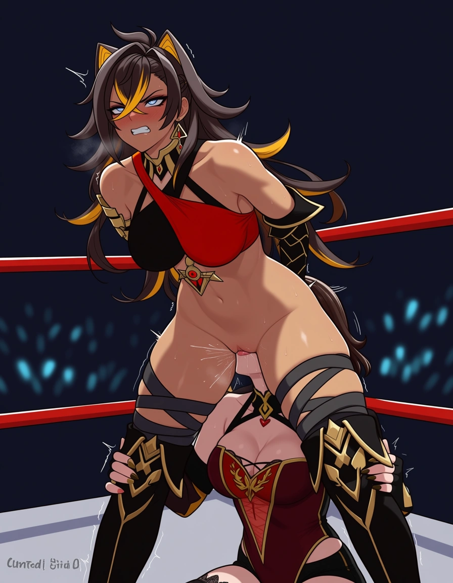 Cinder_fall_(rwby) , @dehya_(genshin_impact) , 2girls yuri sex , wrestling_ring, wrestling orgasm pussy_juice, defeated, squirting  ,nude oral cunnilingus, hentai_studio_quality, hentai_studio_quality, hentai_studio_quality, hentai_studio_quality