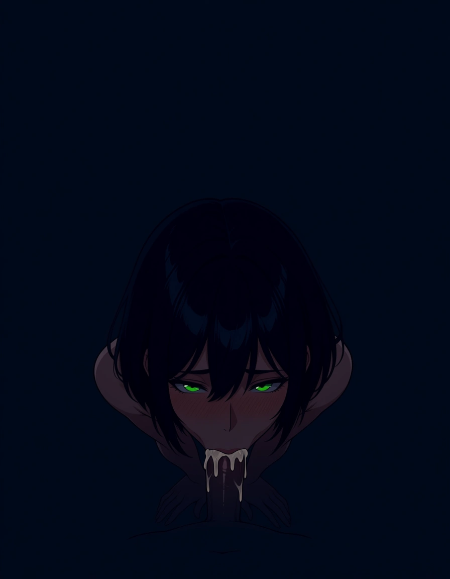 Ultrarealistic, ultradetailled, masterpiece, futanari futanari, dark hair, short hair, fellatio, cum, beautifull, dark, night, ultra sexy, green eyes, shyni face, all fours, hentai_studio_quality