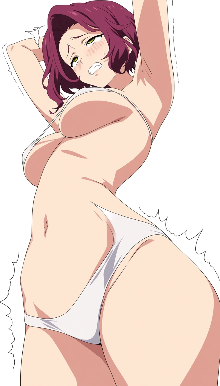 best quality, hyperrealistic, mature female, armpits, food, reverse cowgirl, low angle, natural skin texture, orgasm