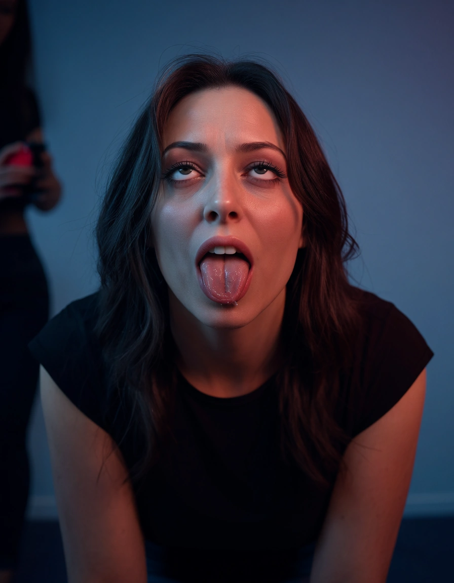 studio quality, sharp focus, multiple girls, short sleeves, ahegao, ambient glow, photorealistic, score_9, score_8, candid photo, realistic skin texture, visible skin pores, film grain, depth of field