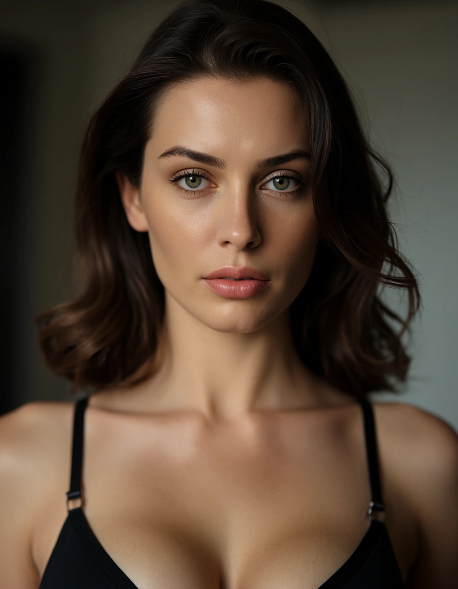 girl with a strap on, score_9, score_8, candid photo, realistic skin texture, visible skin pores, film grain, depth of field