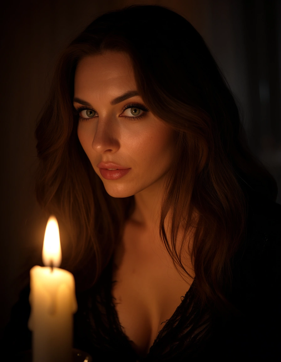 8k, sharp focus, detailed skin, witch, heart, facesitting, candlelight, dslr quality, score_9, score_8, candid photo, realistic skin texture, visible skin pores, film grain, depth of field
