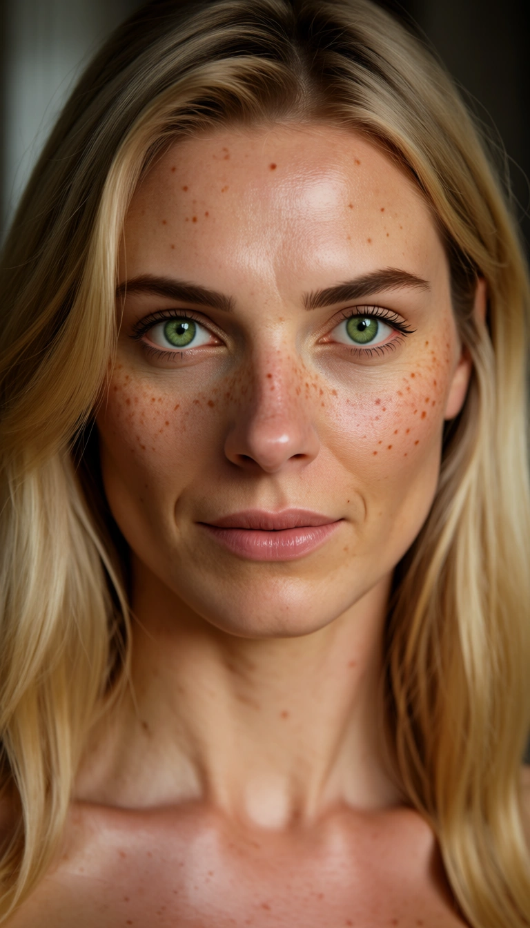 She’s a tall, slim Scottish girl with naturally blonde hair and bright green eyes. Her face is dotted with soft freckles, especially across her cheeks and nose, giving her a warm,. Her green eyes are particularly expressive and slightly rounded, making them stand out against her fair complexion and blonde hair. She has a cute, approachable appearance, with a relaxed, natural sort of charm rather than an overly polished look, looking_at_viewer, sex
