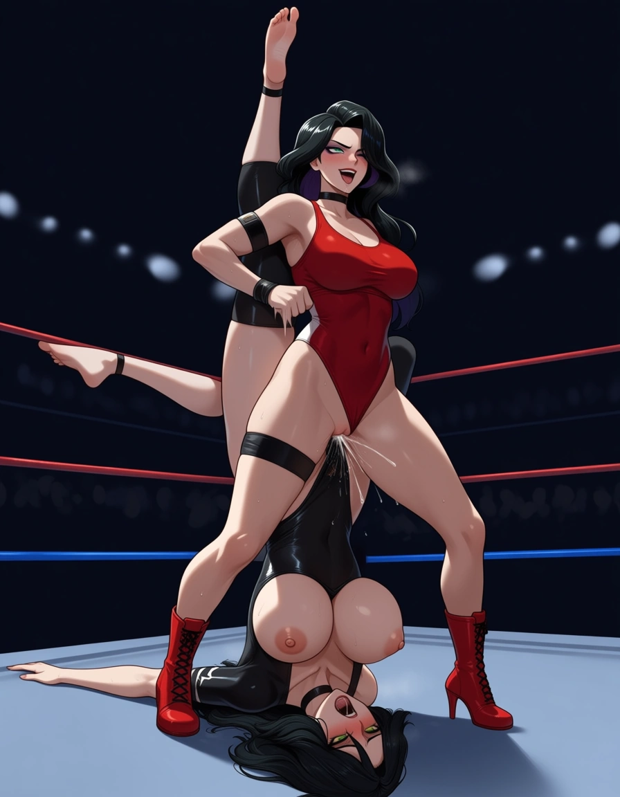 2girls , wrestling_ring , strapon , cinder_fall_(rwby) , shego , sex defeated ,cumming pussy_juice, orgasm, hentai_studio_quality, hentai_studio_quality, hentai_studio_quality, hentai_studio_quality