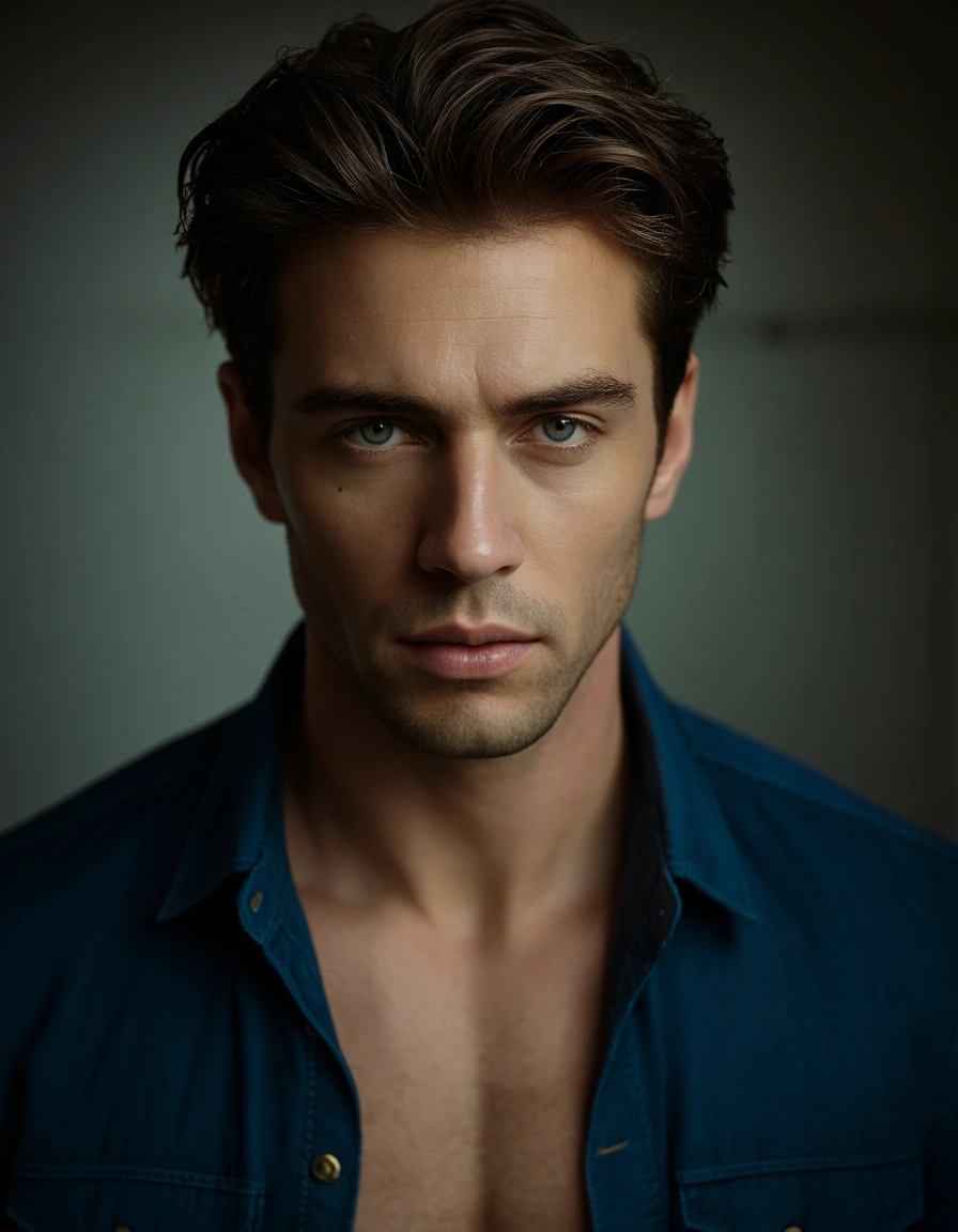 sharp focus, 8k uhd, 1boy, open clothes, presenting, hyperrealistic, score_9, score_8, candid photo, realistic skin texture, visible skin pores, film grain, depth of field, score_9, score_8, candid photo, realistic skin texture, visible skin pores, film grain, depth of field