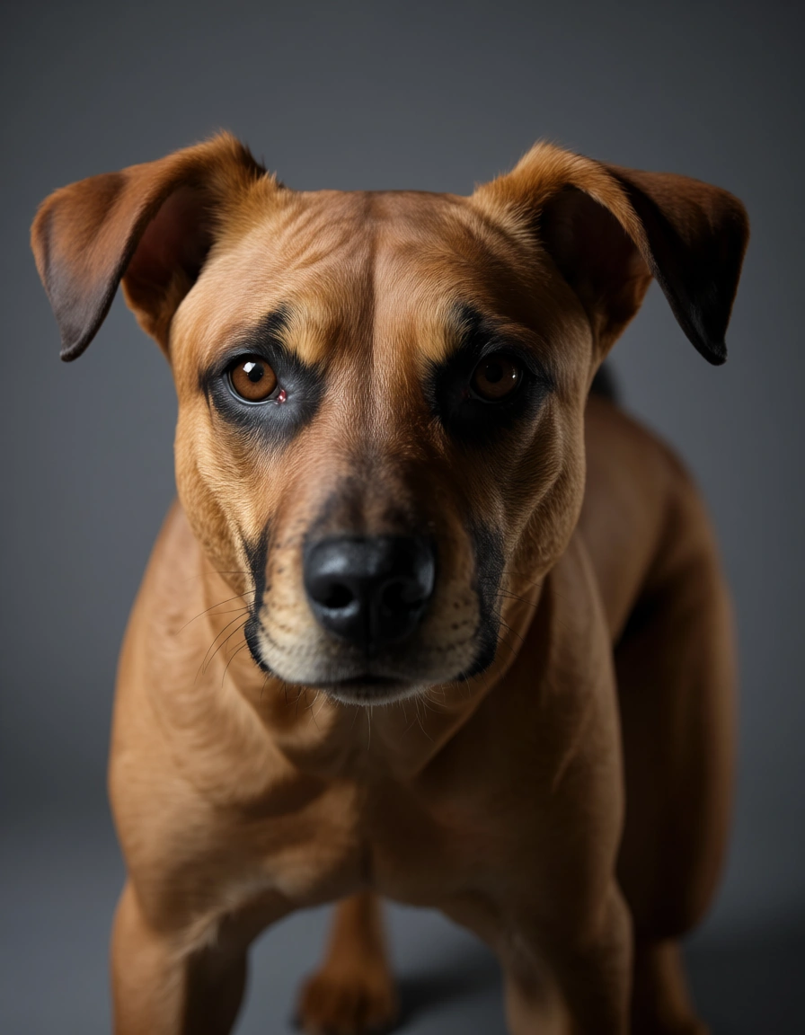 dslr, film grain, photorealistic, 1other, doggy style, animal ears, grey background, cinematic realism, score_9, score_8, candid photo, realistic skin texture, visible skin pores, film grain, depth of field