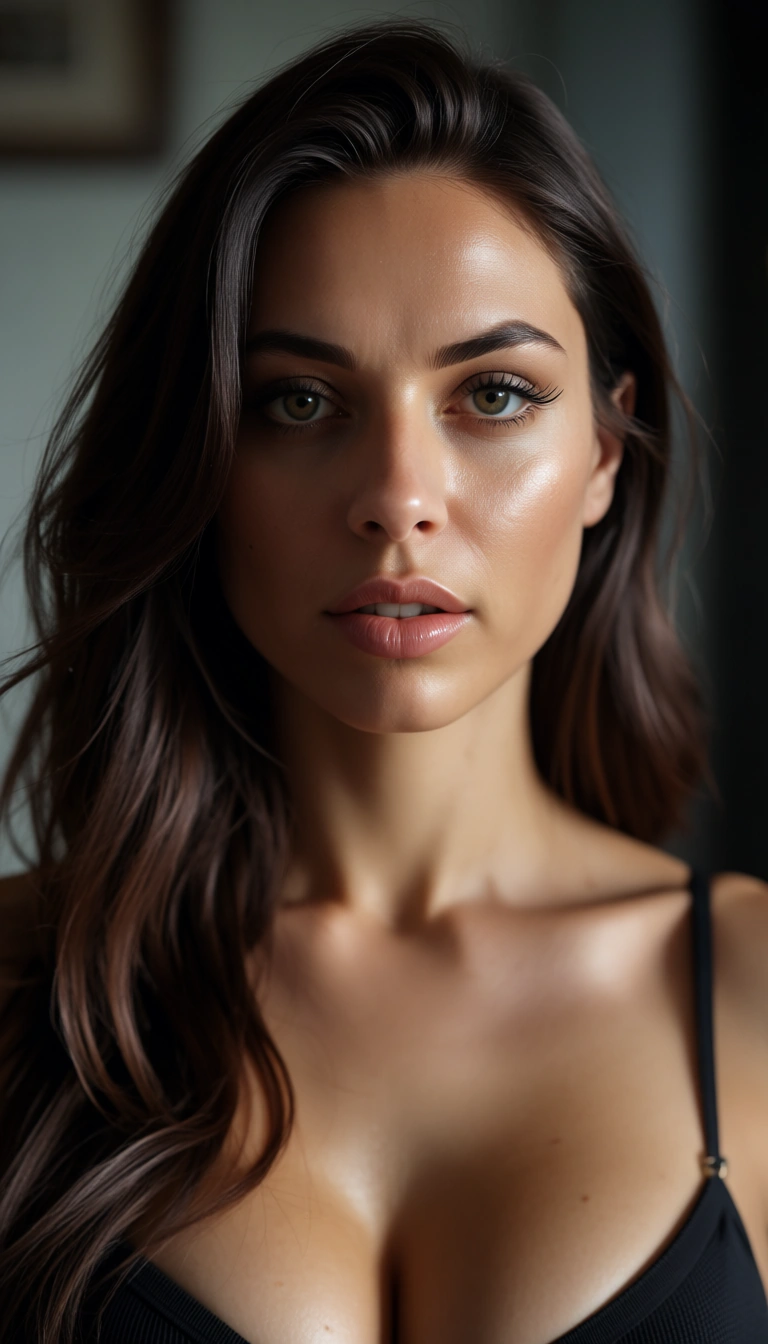 Une femme sexy en bas nylon se déshabille pour me rendre amoureux, elle est en bas nylon et petit tailleur au début, brune au yeux noisette avec un visage fin et aguicheur