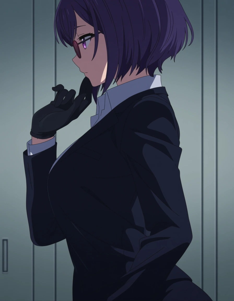 ultra detailed, office lady, gloves, creampie, side view, manga panel look, (anime style:1.3), 2d, anime screencap, cel shading, flat color, @00osamio00