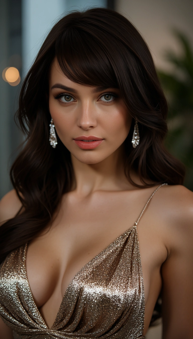 sharp focus, 8k uhd, office lady, swept bangs, evening gown, reverse cowgirl, photorealistic